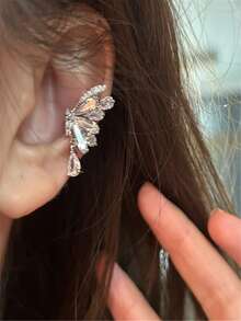 1pc Exquisite Elegant Butterfly Fairy Wing Water Drop Zirconia Ear Cuff, Niche Design No Piercing Copper Ear Accessory, High-End Women's Daily Evening Wedding Commute Style - Butterfly Wing Ear Bone Clip - View 13