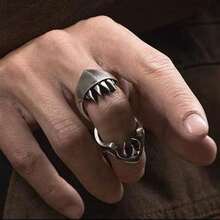 CIREY 1 pieza Anillo único para parejas con diseño de bestia, accesorio de anillo individual versátil y dominante con estilo retro personalizado - Plata antigua - Ver 7