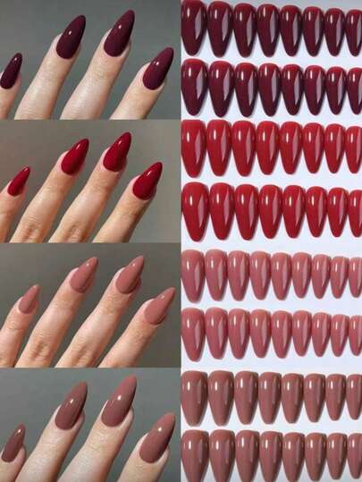 98 Pcs (4 Mixed Styles) Long Almond Glossy Acrylic Press-On Nails, Perfect For Long Nails, Set Includes: 1 Bottle Of Jelly Glue And 1 Nail File, Suitable For Daily Wear, Party Manicures, And Other Occasions For Women And Girls.