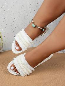 Sandalias de mujer de talla grande con diseño de alta gama nuevo de verano, multicolor, multiusos, cómodas, de moda y con caja de dedos ancha - Blanco - Ver 2