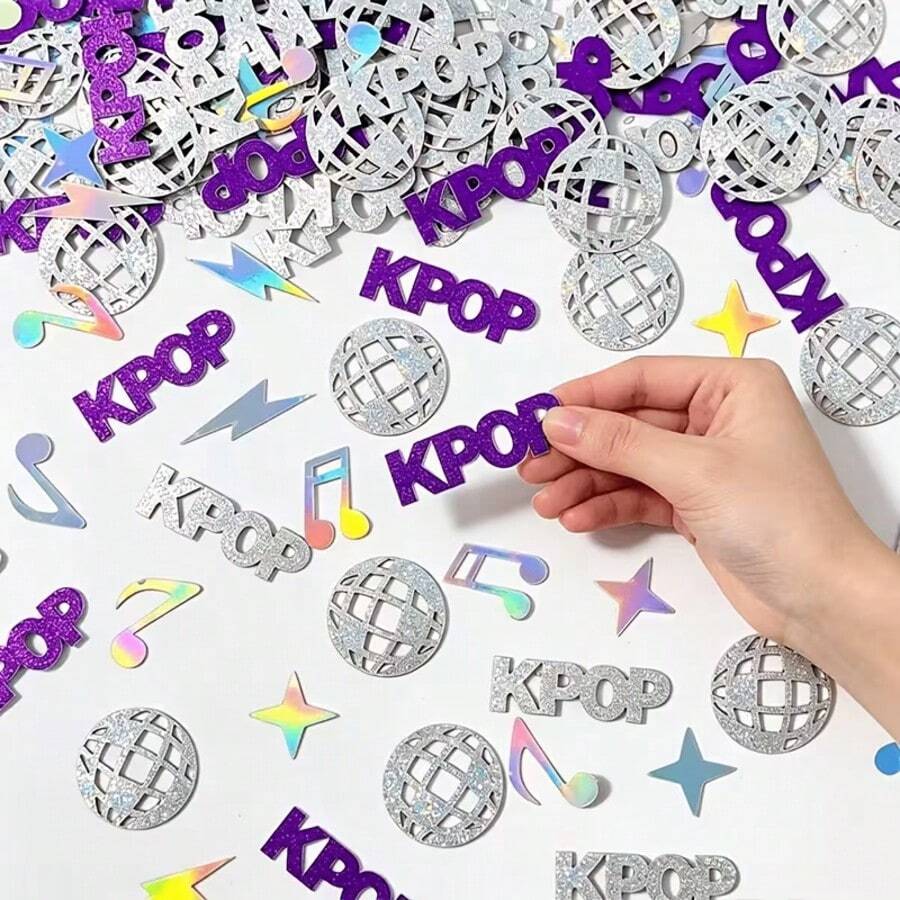 100pcs, K-POP Music Theme Table Confetti, Rainbow Color Musical Notes Silver Glitter Disco Ball Silver Retro Disco Party Decoration Confetti, Suitable For Birthday, Music Festival, Bachelor Party Decoration - View 1
