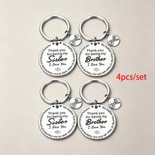 4pcs/Set Unisex "Thank You For Being My Brother" Sibling Family Blessing Commemorative Keychains,Handbag Charms - Silver - View 3