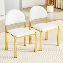 Set Of 2 Modern Dining Chairs, Upholstered Chair With Semi-Circular Backrest, Kitchen Chair With PU Leather & Metal Legs - White - View 6