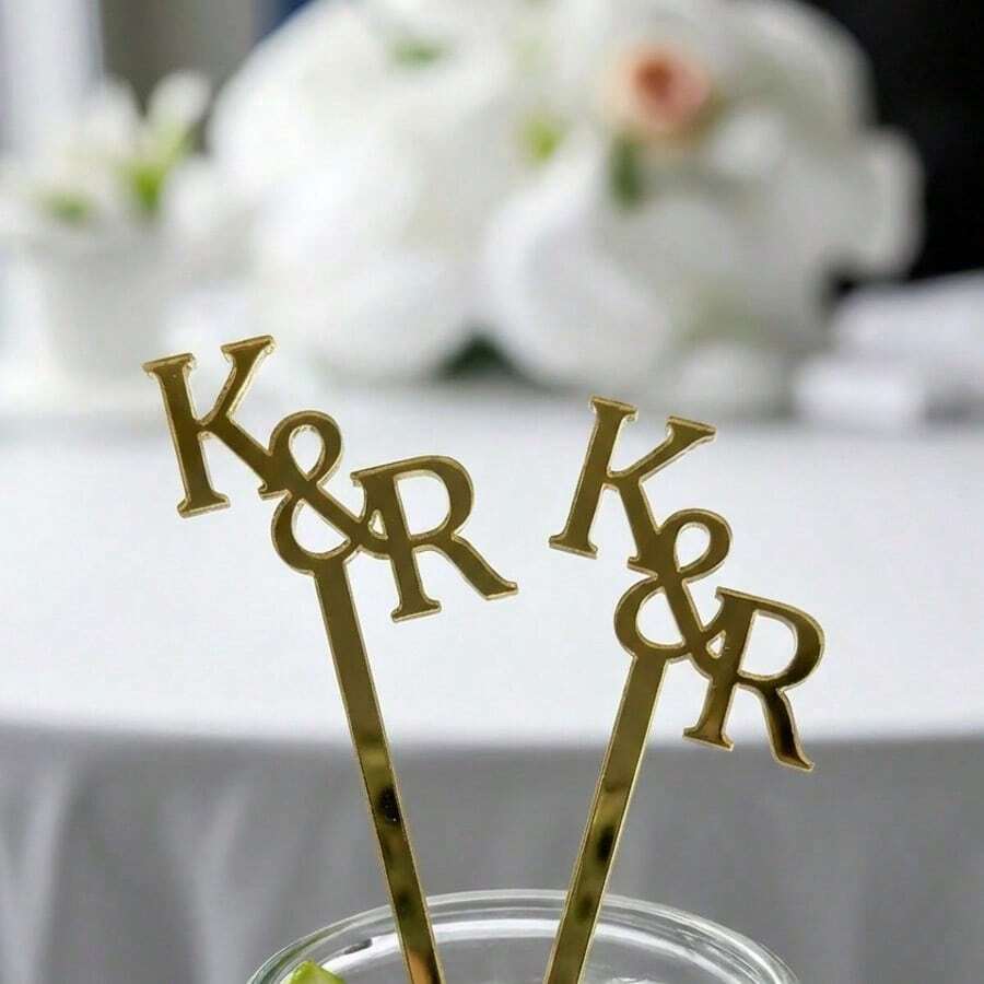 10/30/50/100pcs Customized Wedding Personalized Letter Stir Sticks | Party Decor, Acrylic Gold Mirror Letter Customized Acrylic Stir Sticks - Multicolor - View 1