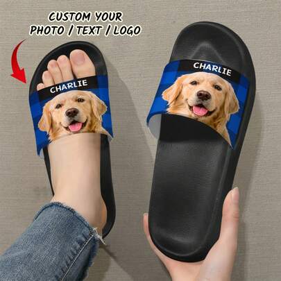 Custom Photo & Text Printed Casual PVC Slippers, Ideal For Home Wear, Beach & Vacation Use. Perfect Personalized Gift For Holidays.
