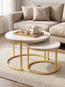 Super life Mesa de café compacta de estilo nórdico, disponible en múltiples tamaños incluyendo redonda y mesa de café redonda minimalista moderna o mesa auxiliar, adecuada para salas de estar pequeñas. Dorado, muebles, mesa. - Multicolor - Ver 5