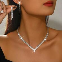 3pcs Bridal Jewelry Set, V-Shaped Design Korean Style Diamond Necklace, Earrings, Copper Material, Suitable For Formal Occasions, Party Dresses, Weddings, Daily Wear (Suitable For Valentine's Day/Carnival) - Multicolor - View 9
