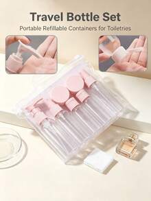7pcs Travel Refillable Bottle Set With Toiletry Bag, Leak-Proof Liquid Dispenser Bottles, Portable Toiletry Container Set For Lotion, Shampoo, Cream, Soap, Travel Essentials, Back To School - Multicolor - View 2