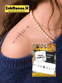 1 Kit "Moon Phases" New Technology Tattoo Sticker, Semi-Permanent, Celestial, Fairycore, Dotwork, Temporary Tattoo, Fake Tattoo, Waterproof & Long-Lasting Realistic Design, Plant-Based Formula, InkDance, Ink Dance, Gift X042 - Black - View 7