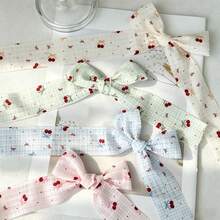 2 Yards Cherry Bow Print Light And Dark Plaid Mesh Ribbon, Bouquet Decoration Ribbon, Suitable For Handmade Bouquets, Gift Wrapping, Gift Ribbon, Floral Ribbon, Wedding Gifts, Crafts, Bows - 1 PC Yellow - View 4