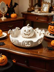 1pc Halloween Pumpkin Jewelry Storage Tray,Bat-Shaped Pumpkin, Suitable For Desktop Key,Halloween-Themed Party Decoration Or Jewelry Box,The Best Gift For Friends.Vanity Decor,Halloween Party Favors,Home Office Decor - Multicolor - View 2