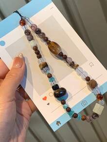 Ins Style Asymmetrical Beaded Phone Chain Pendant, Phone Wrist Strap, CCD Camera Chain - Blue - View 6