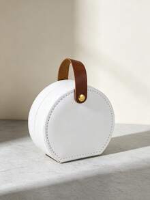 1pc/6pcs Portable Round Jewelry Storage Box With Handle, Multi-Compartment Interior, Soft Lining Anti-Scratch, Mini PU Leather Travel Jewelry Box, Compact Size, Suitable For Storing Rings, Earrings And Small Accessories - Multicolor - View 8
