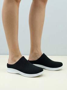 Zapatos tipo mule de punto minimalistas para mujer, zapatillas deportivas transpirables de espalda abierta, zapatos casuales ligeros para caminar - ylf blanco y negro semi-soporte 1 - Ver 6
