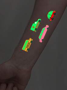Halloween Night Glow-In-The-Dark Temporary Tattoo Stickers, Cute Cartoon Fluorescent Body Painting Set, Waterproof Glowing Stickers For Arms, Legs And Hands, Holiday Party Fun Makeup Accessories - Multicolor - View 4