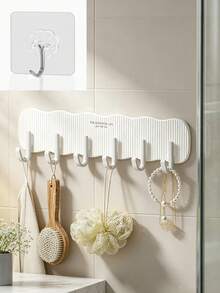 1pc Wave Striped Wall Hook Rack, Punch-Free Self-Adhesive Design, 6 Sturdy Hooks With Large Load Capacity Minimal Solid Color Style, Holds Towels Keys & Accessories, Suitable For Entryway, Bathroom And Bedroom Storage - Multicolor - View 11