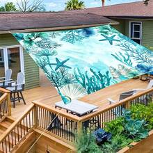 1pc Ocean Starfish Coral Print Outdoor Sunshade Canopy, Lightweight Breathable Waterproof Camping Tarp, Includes Ropes And Ground Stakes, UV Protection Windproof Sun Shelter, Suitable For Beach, Garden, Patio, Picnic, Yard - Baby Blue - View 13