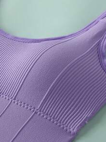 Women's Seamless Wire-Free Sports Bra With Removable Padding, Solid Color Knit, Summer Sports Support Bra - Multicolor - View 4
