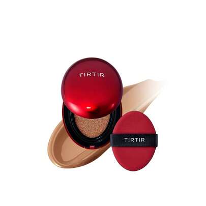 TIRTIR Mask Fit Red Cushion Base de Maquilhagem Mini 37C Almond 4.5g - Cobertura de 72 horas, Textura leve