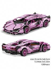 1200+ Set Blok Bangunan MOC Balap Mobil Klasik Pink/Hitam/Supercar, Model Mainan Mobil DIY, Set Perakitan Mobil Balap, Tema City Tech Speed Champion, Dekorasi Koleksi, Cocok Untuk Dewasa, Remaja, Seri City Tech Champion, Sempurna Sebagai Hadiah Ulang Tahun, Halloween, Natal - MultiWarna - View 1