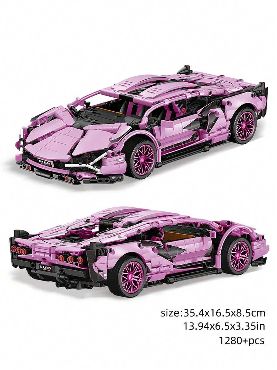 1200+ Set Blok Bangunan MOC Balap Mobil Klasik Pink/Hitam/Supercar, Model Mainan Mobil DIY, Set Perakitan Mobil Balap, Tema City Tech Speed Champion, Dekorasi Koleksi, Cocok Untuk Dewasa, Remaja, Seri City Tech Champion, Sempurna Sebagai Hadiah Ulang Tahun, Halloween, Natal - MultiWarna - View 1