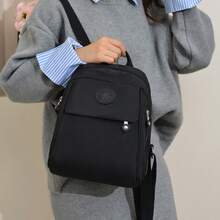 1pc Pure Black Nylon Large Capacity Backpack, Commuter Casual Versatile Fashion Women's Shoulder Bag - Black - View 10