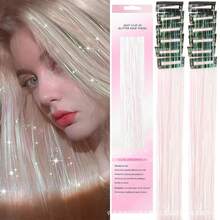 12pcs Seamless Hair Extensions Laser Gold Shiny Colorful Ribbon Straight Hair Pieces Dyed Faux Colorful Hair Decoration - View 8