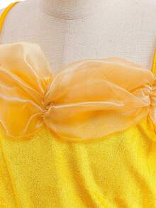 Tween Girls Yellow Spaghetti Strap Organza Elegant Evening Dress Suitable For Prom And Party, Headband Not Included - Yellow - View 7