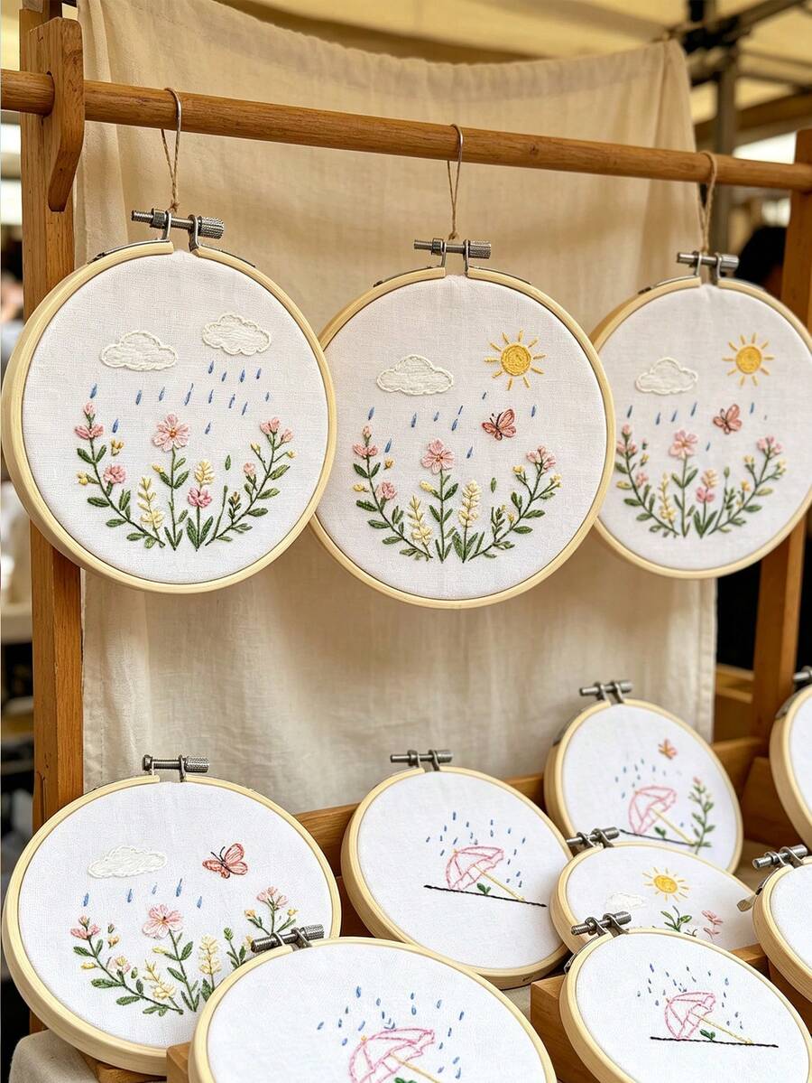 3.46英吋天然竹製刺繡圈10件組,初學者入門套裝,輕便可攜DIY十字繡用品,適用於小型牆飾、學校手工課及花環手工製作項目 - 竹繃8cm - 查看 1