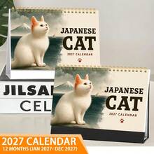 Japanischer Stil süßer 2D Katzen Kalender 2027, praktischer Artikel für tägliches Büro, Schule und Unternehmen. Kann für Terminplanung, Monatsplanung verwendet werden, hilft Ihnen Ihr Leben zu organisieren. Süßes Katzenbild auf dem Cover ist auffällig, 12 Monate (Januar 2027 - Tischkalender - Übersicht 1