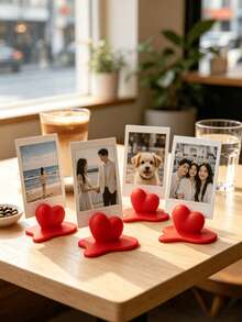 1/2/4pcs Creative Liquid Melting 3D Heart Photo Base, Solid Red One-Piece Material, Wide Slot Compatible With Instax, 3 Inch Small Cards, Couple Wedding Photos, Commemorative Photos, Wide Asymmetrical Flowing Base For Stable Placement Without Tipping - Melting Heart - View 4