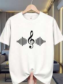 Women's Casual Style T-Shirt With Music Note And Wave Pattern, High Quality, Suitable For Daily Wear In Summer, Gift For Music Lovers2026 - 白色 - 查看 1