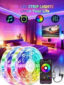 1 捲 5050 RGB LED 智慧電視燈條，柔性自黏式變色可調光，適用於電視背景、遊戲室、聖誕節、節日派對、情人節裝飾與氛圍照明 - 彩色 - 查看 2
