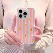1pc Pink Frame Transparent Minimalist Lens Protection Anti-Drop Anti-Collision Pink Striped Lemon Pattern Phone Case Personalized Suitable For IPhone 16 Pro Max/17/16/15/14 Plus/13/12/11 Protective Case Air Suitable For Samsung Series - Multicolor - View 4