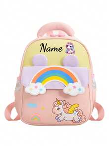 1pc Mini Back To School Personalized Customized Fashionable Cute Cartoon Rainbow, Unicorn, Astronaut Theme Backpack, Zipper Closure Nylon Material, Adjustable Shoulder Straps, Handheld, Suitable For School, Shopping, Outdoor Travel, Daily Use. Birthday Gift. - Multicolor - View 24