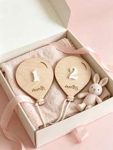 Wooden Balloon Milestone Sign Set, Interchangeable Milestone Cards Set, Double-Sided Baby Milestone Birth Announcement Board, Newborn 1-12 Months Photo Props, Boy Girl Balloon Milestone Signs, Number Month Growth Commemorative Photo Props, Newborn Photography Props - Multicolor - View 2