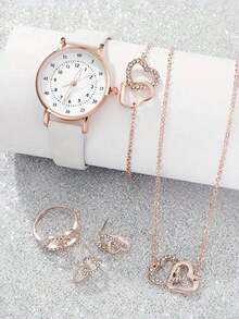 6pcs/Set Women's Fashion Minimalist Round Dial Quartz Watch Set, Versatile Student Wristwatch - one-size - View 2