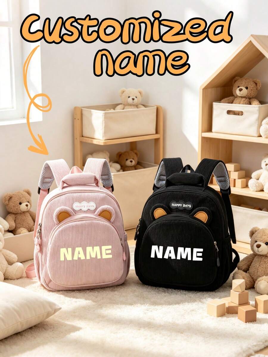 1pc Mini Personalized Back To School Cute Bear Backpack, Simple Casual Design, Zipper Closure, Nylon Material, Adjustable Shoulder Straps, Hand-Carry, Suitable For School, Shopping, Daily Outings, Outdoor Trips. Birthday Gift. - Striped Fleece 2501 - View 1