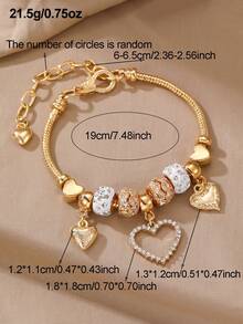 1 pieza Pulsera de niña con corazón dorado y cuentas de strass para decoración diaria - Multicolor - Ver 8
