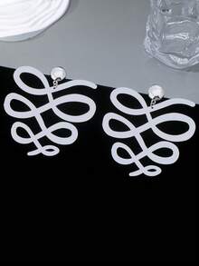 1 Pair Exaggerated Geometric Line Infinity Symbol Women's Fashion Stud Earrings, Suitable For Party, Banquet And Daily Wear - Silver - View 3