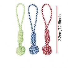 Large Dog Chew And Tug Toy | Thickened Wide Braided Rope Ball With Red Striped Fabric Cover | Suitable For Puppies And Adult Dogs | High-Strength Interactive Tug-Of-War Training Toy - Multicolor - View 3