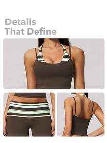 MASKERT Ladies' contrasting color back vest sports pants set yoga training running set tennis golf Pilates - 棕色 - 查看 4