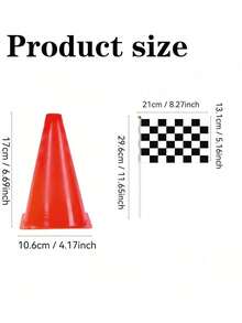 16/5/1pc - Top Hole Traffic Cone, Traffic Cone With Black And White Checkered Flag, Desktop Centerpiece Decoration Party Backdrop, Suitable For Racing Theme Birthday Party Supplies - Black and White Flag Cone - View 10