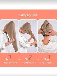 1pc Super Absorbent Microfiber Scarf With Bear Buckle, Women's Quick-Drying Anti-Curl Hair Towel, Soft Coral Fleece Turban Hat, Suitable For Thick Long Hair - Multicolor - View 11