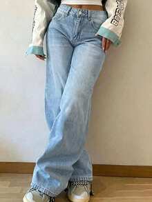 Jeans rectos y holgados de estilo vintage para adolescentes - Lavado ligero - Ver 4