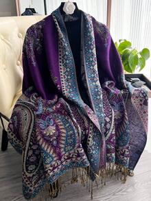 1pc Women's Cashew Nut Jacquard Fringed Scarf, Women's Muslim Headscarf, Soft And Lightweight Shawl, Elegant Headscarf For Daily Travel, Shawl - Multicolor - View 14