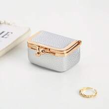 1pc Solid Color Gold Trim Litchi Grain PU Leather Jewelry Coin Earphone Storage Mini Pouch With Gold Ball Snap Button Closure, Sweet Vintage Style, Travel Commute Daily Carry Bag For Girls - Multicolor - View 8