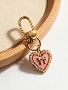 1pc/2pcs/5pcs Pearl Heart Pendant Simple Oil Drip Heart Bow Keychain Charm, Versatile Daily Bag Accessory - Multicolor - View 5
