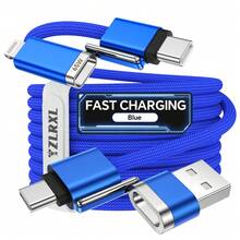Tzlrxl Universal 4-In-1 Interchangeable Charging Cable, Fast Charging Multi-Port Data Cable, Durable Braided Nylon Wire, Suitable For Multiple Devices, Multiple Colors Available - Blue - View 2