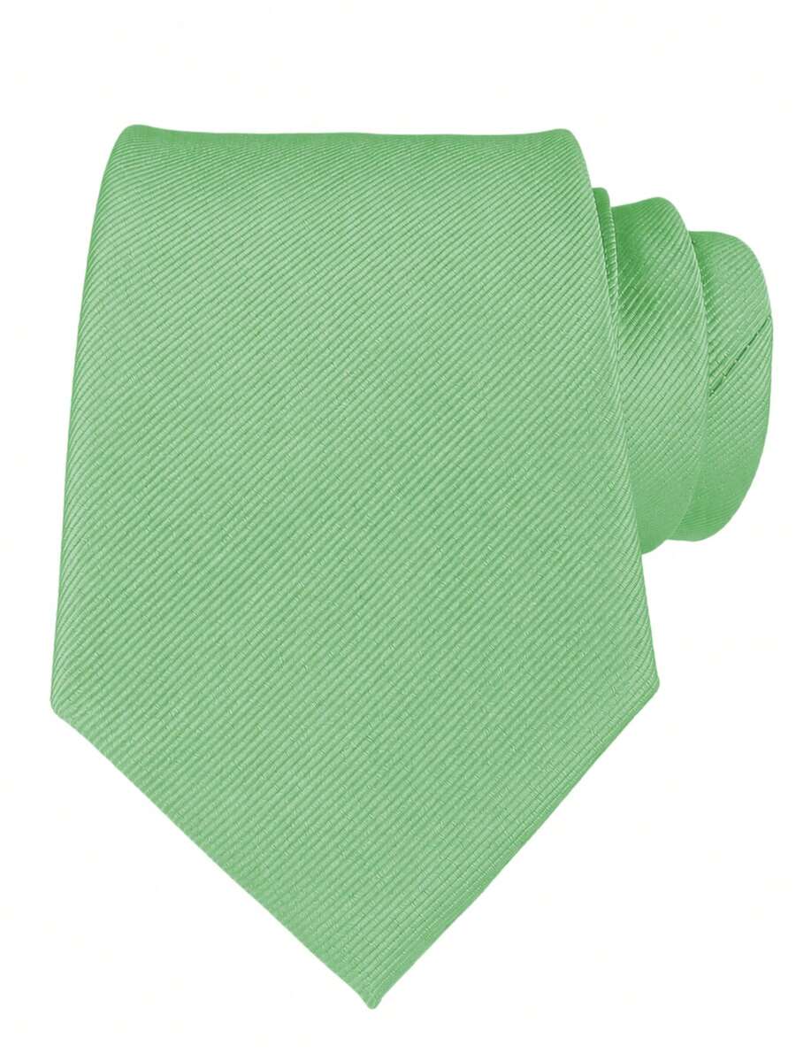 1PC Solid Color Men's Tie, Diagonal Ribbed Business Formal Hand-Tied Necktie, (6cm Wide) - Mint Green - View 1